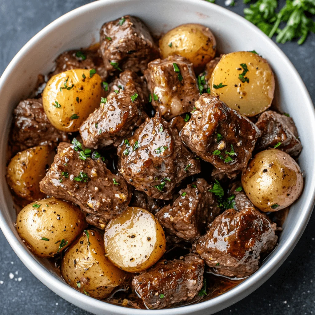 Slow Cooker Garlic Butter Beef Bites & Potatoes You'll Love!