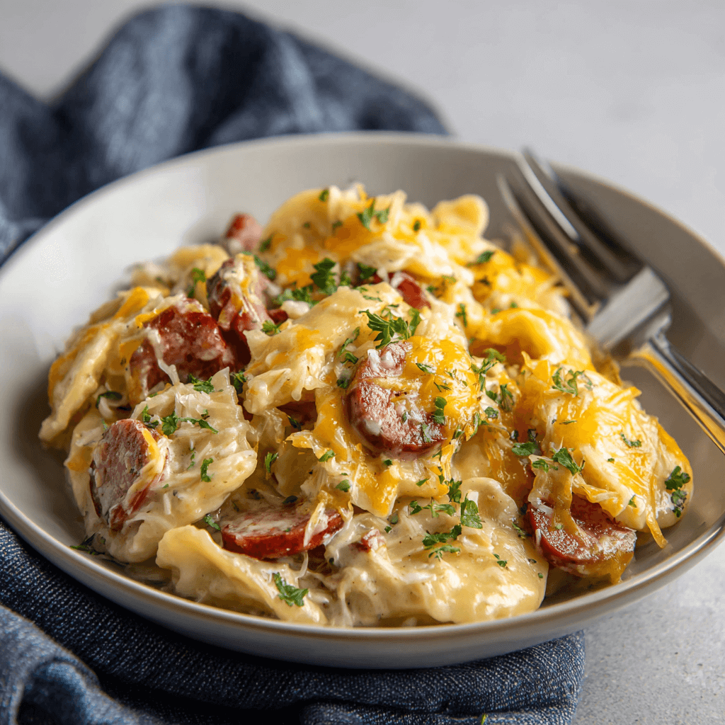 THE BEST Crockpot Pierogi Casserole With Kielbasa Recipe!
