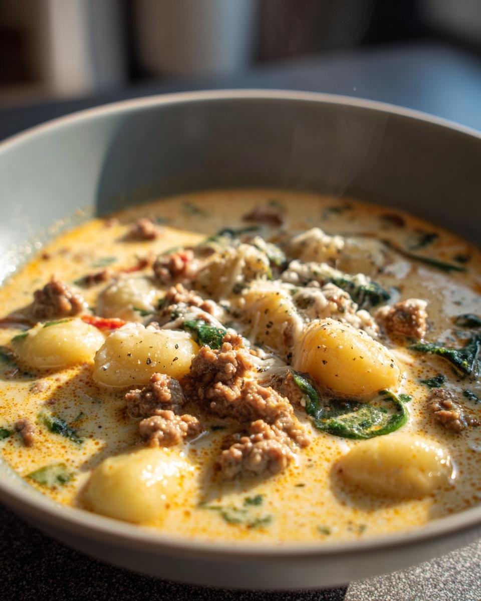 Beef Cheddar Gnocchi Soup - detail 1