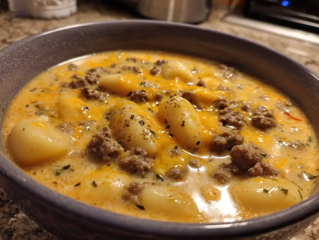 Beef Cheddar Gnocchi Soup