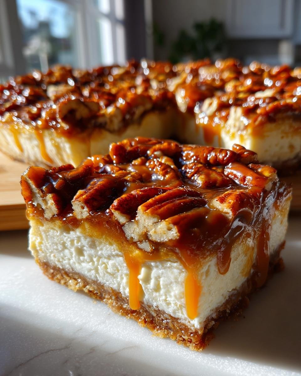 Caramel Pecan Turtle Cheesecake Bars - detail 1