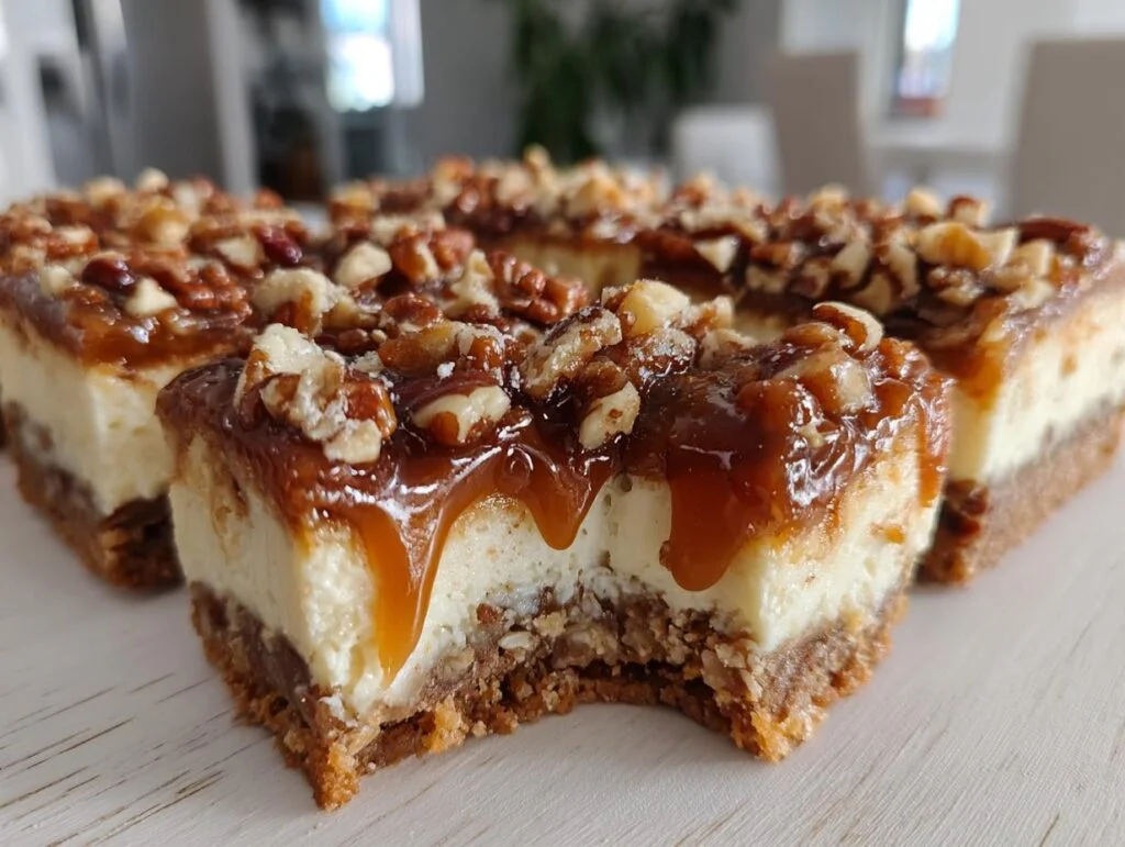 Caramel Pecan Turtle Cheesecake Bars