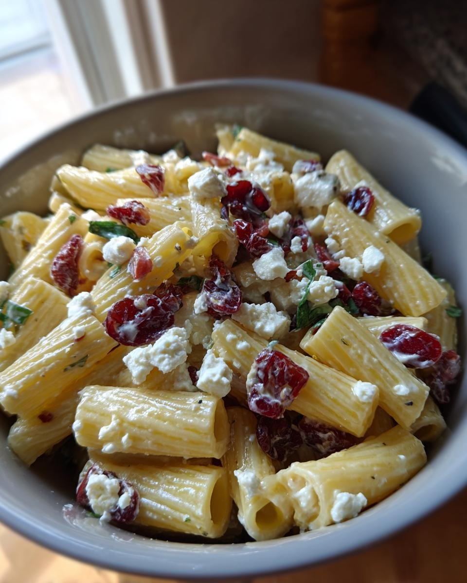 Creamy Cranberry Feta Rigatoni Salad with Lemon Vinaigrette - detail 1