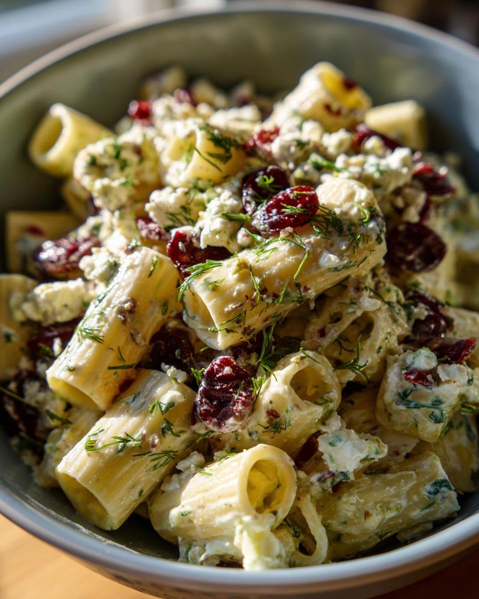 Creamy Cranberry Feta Rigatoni Salad with Lemon Vinaigrette - detail 2
