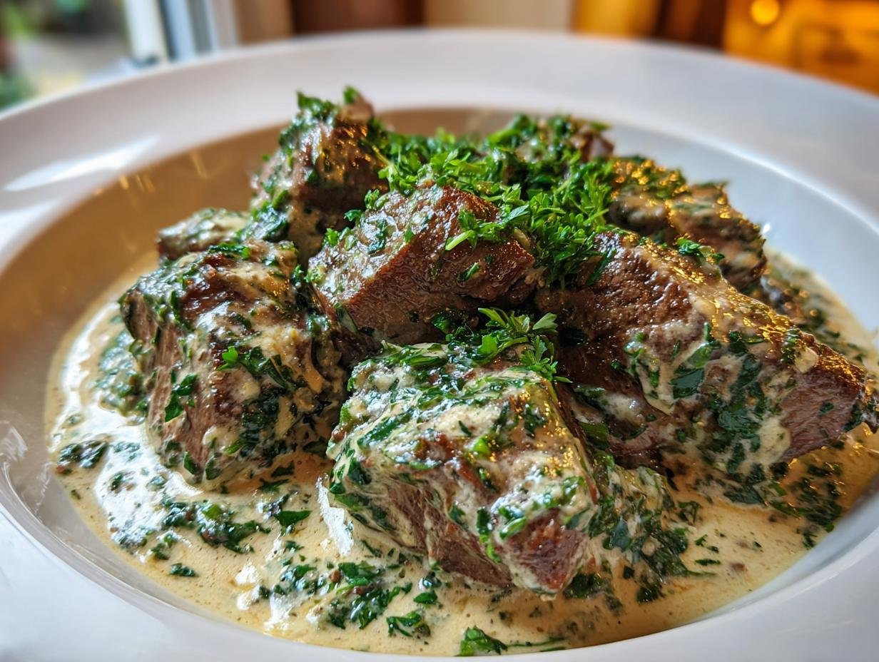 Garlic Butter Steak Tips with Parmesan Herb Cream