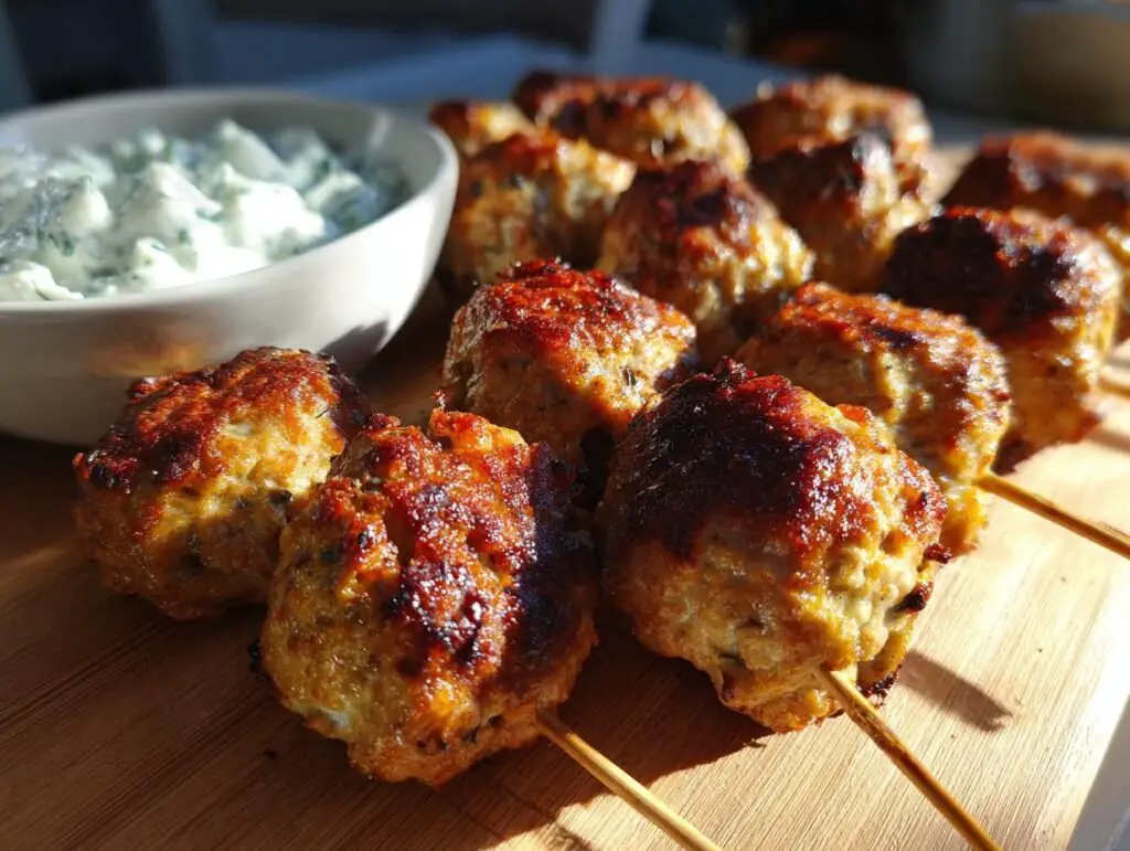 Mediterranean Meatball Party Skewers with Tzatziki – A Flavorful and Fun Appetizer Recipe