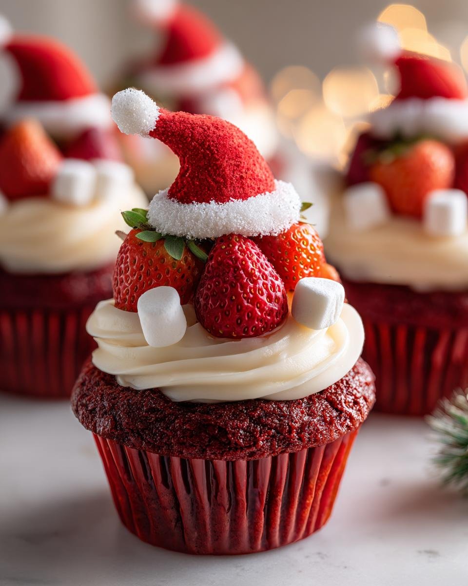 Red Velvet Santa Hat Cupcakes – Cute Holiday Cupcake Idea - detail 1