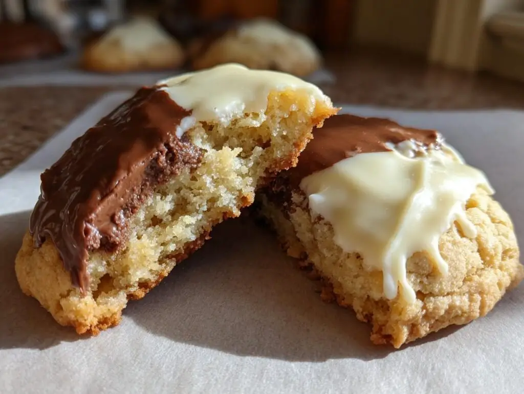 White Chocolate Dipped Chewy Maple Cookies