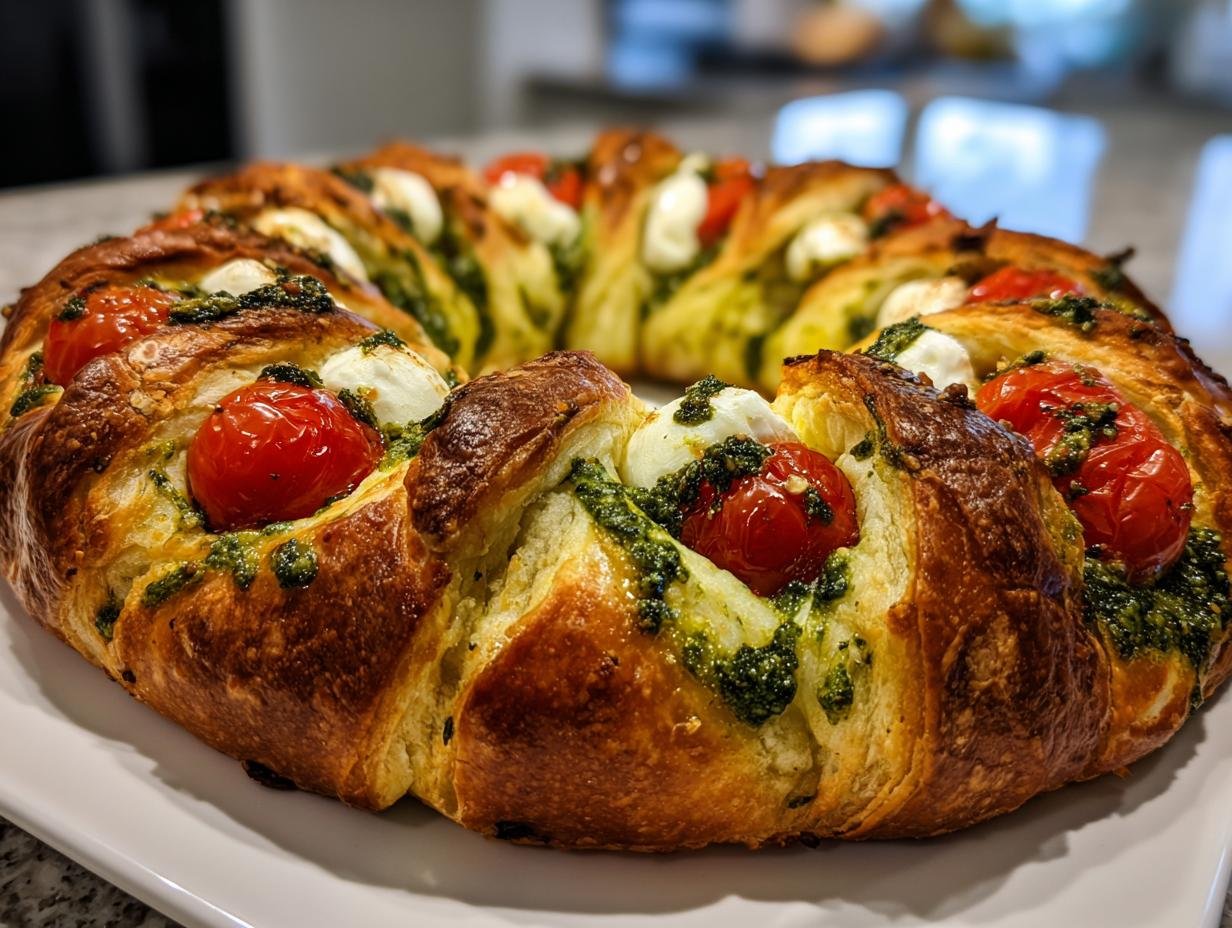 Caprese Pesto Wreath: Easy, Fresh, & Festive Holiday Appetizer Ring!