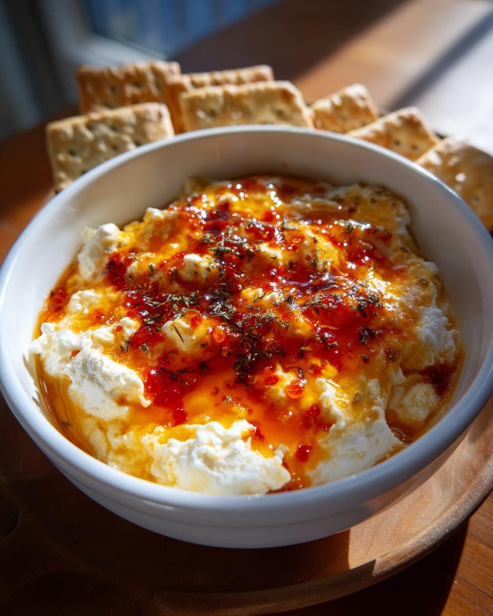 Creamy Ricotta Dip with Hot Honey: Sweet, Spicy, Savory, & Easy Party Appetizer! - detail 2