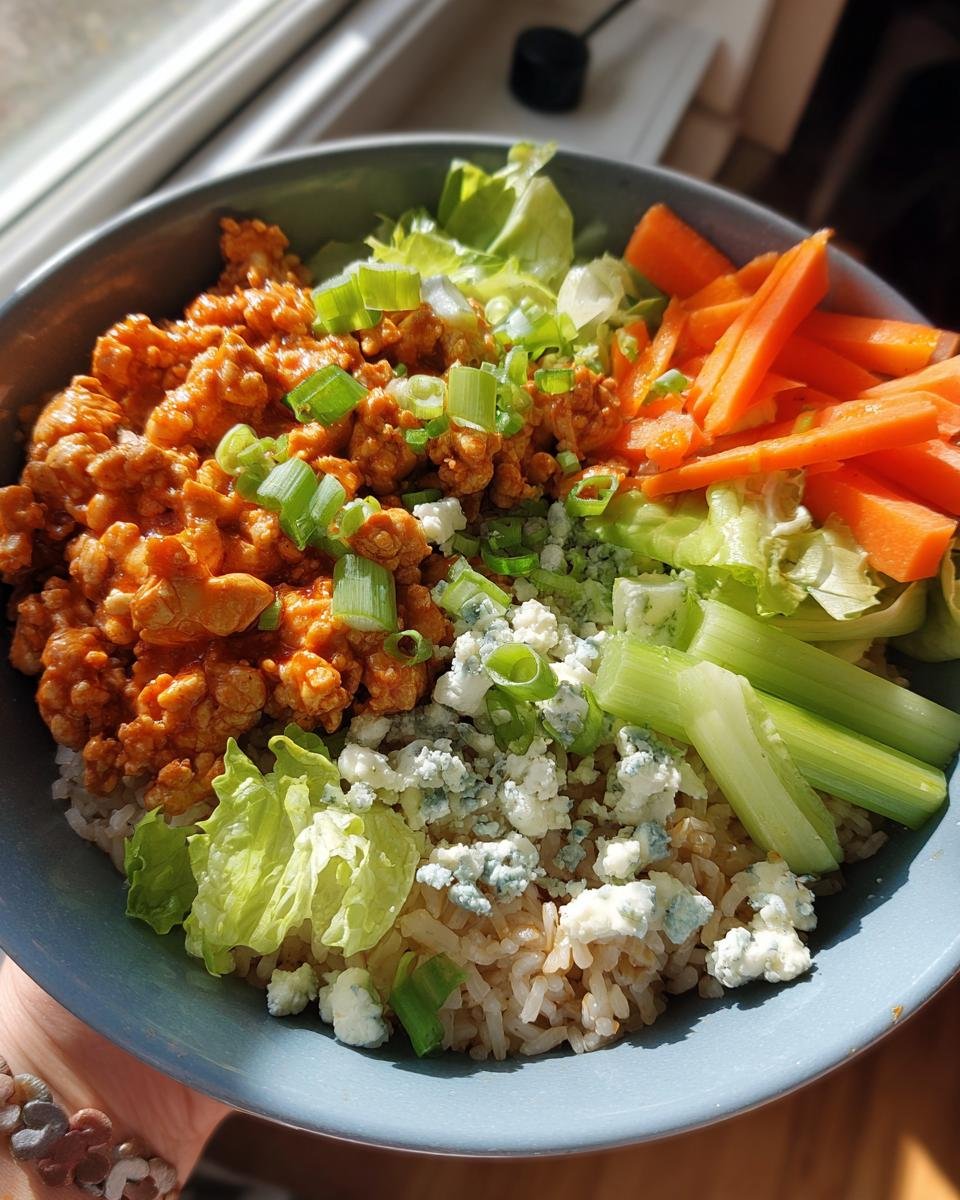 Healthy Buffalo chicken bowls with spicy ground chicken - detail 1