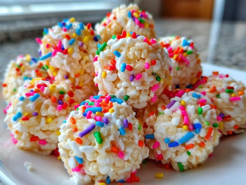 Holiday Rice Crispy Treats – Festive Holiday Balls with Sprinkles!