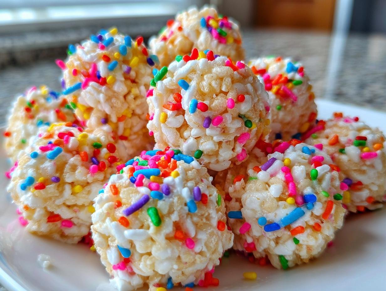 Holiday Rice Crispy Treats – Festive Holiday Balls with Sprinkles!