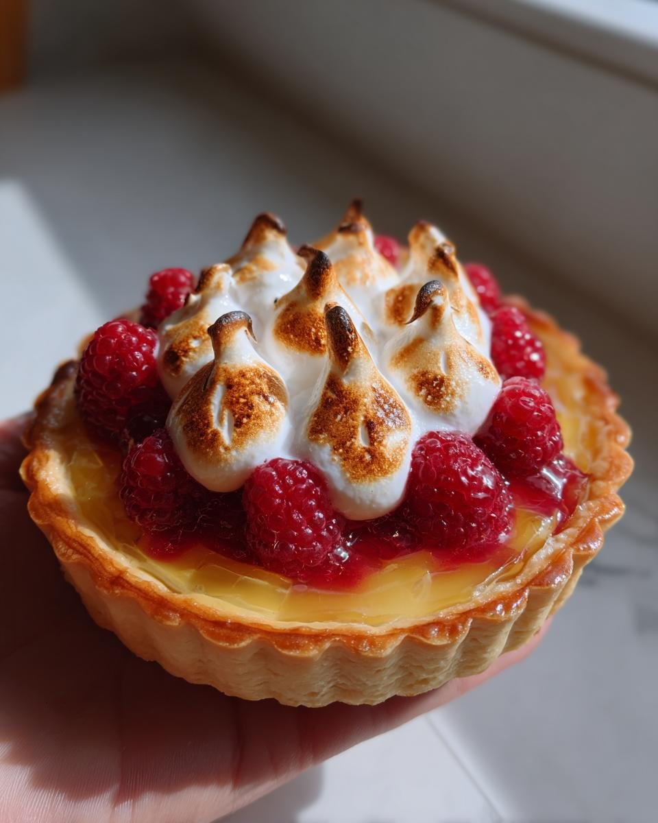 Passionfruit and raspberry meringue tart - detail 1