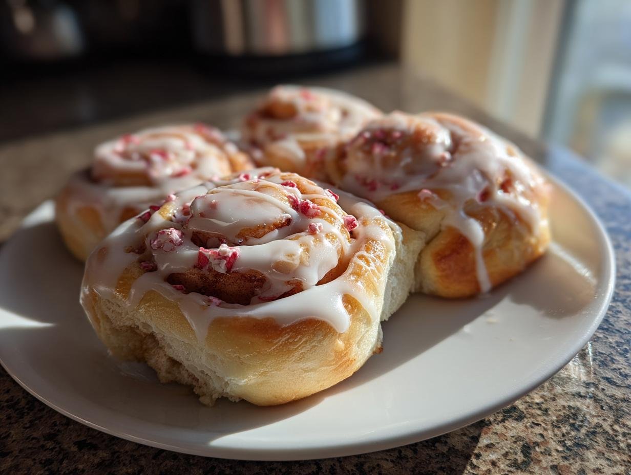 Peppermint Bark Cinnamon Rolls – Soft