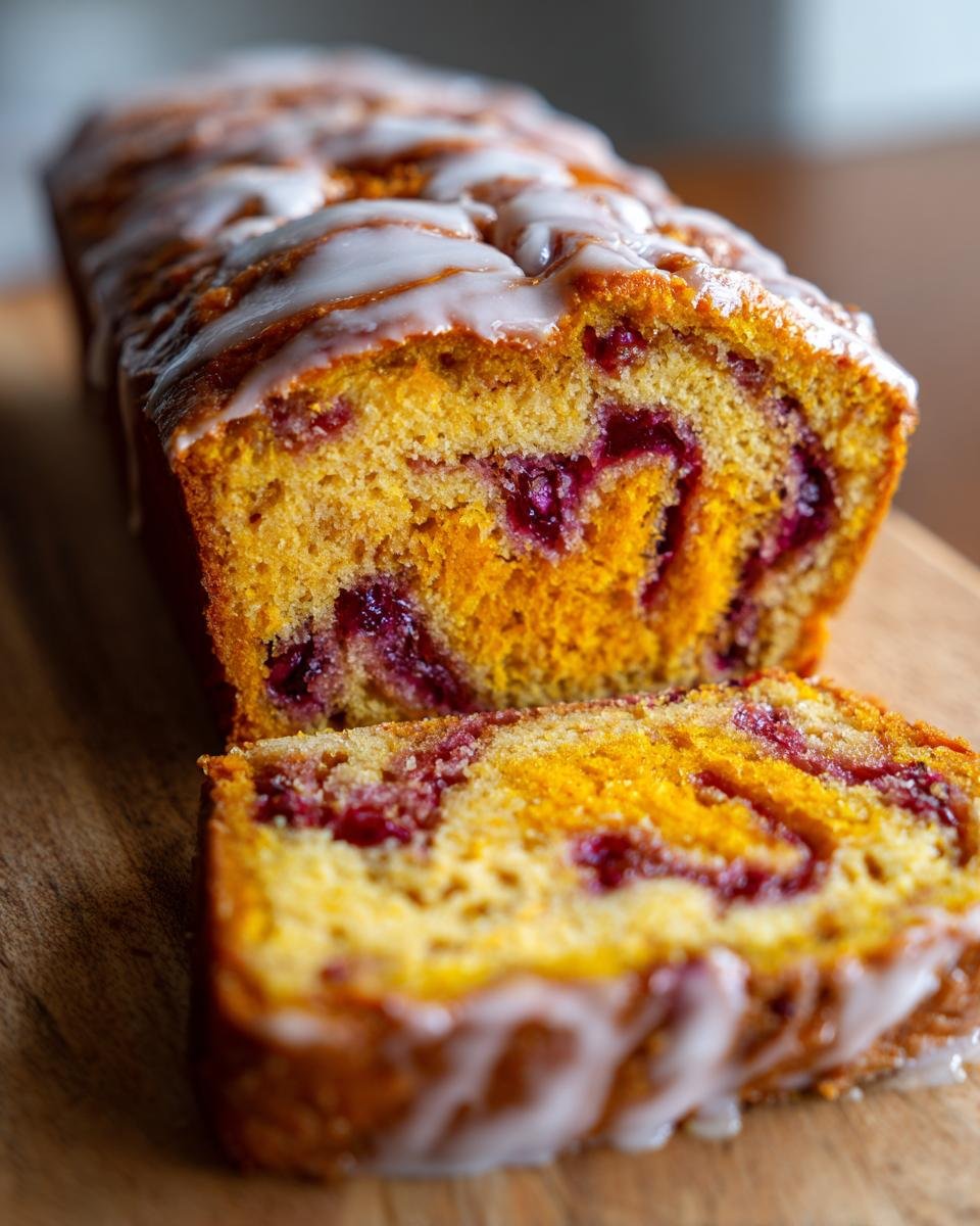 Pumpkin Cranberry Swirl Bread with Maple Glaze - detail 2