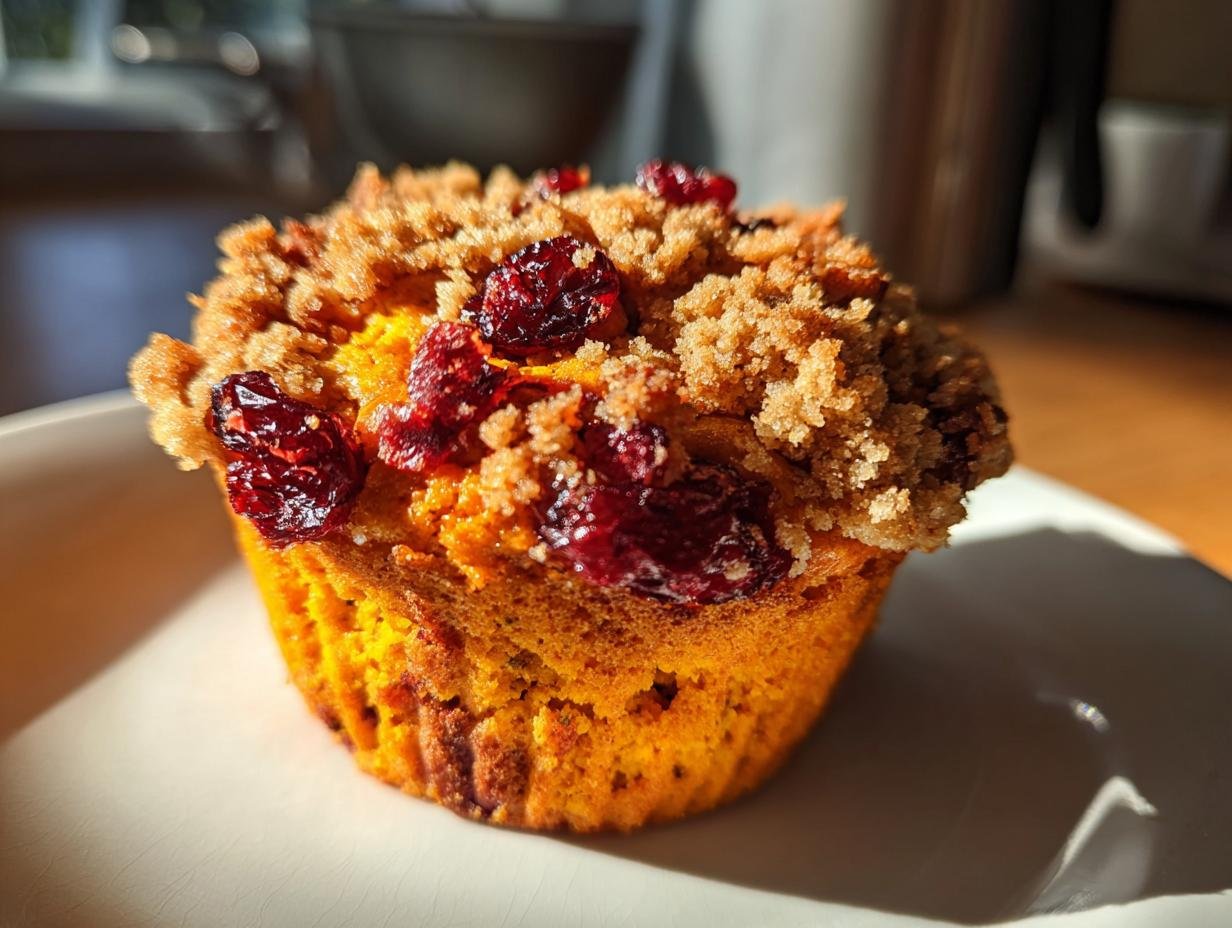 Pumpkin Cranberry swirl muffins with streusel topping