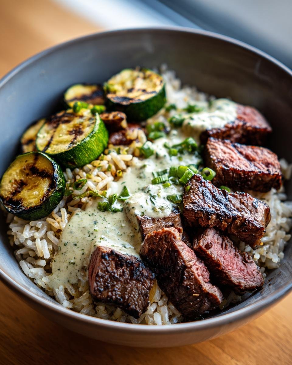 Grilled Steak Bowl with Creamy Sauce & Grilled Zucchini - detail 1