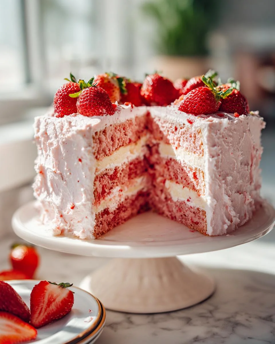 Homemade Strawberry Cake with Strawberry Frosting - detail 1