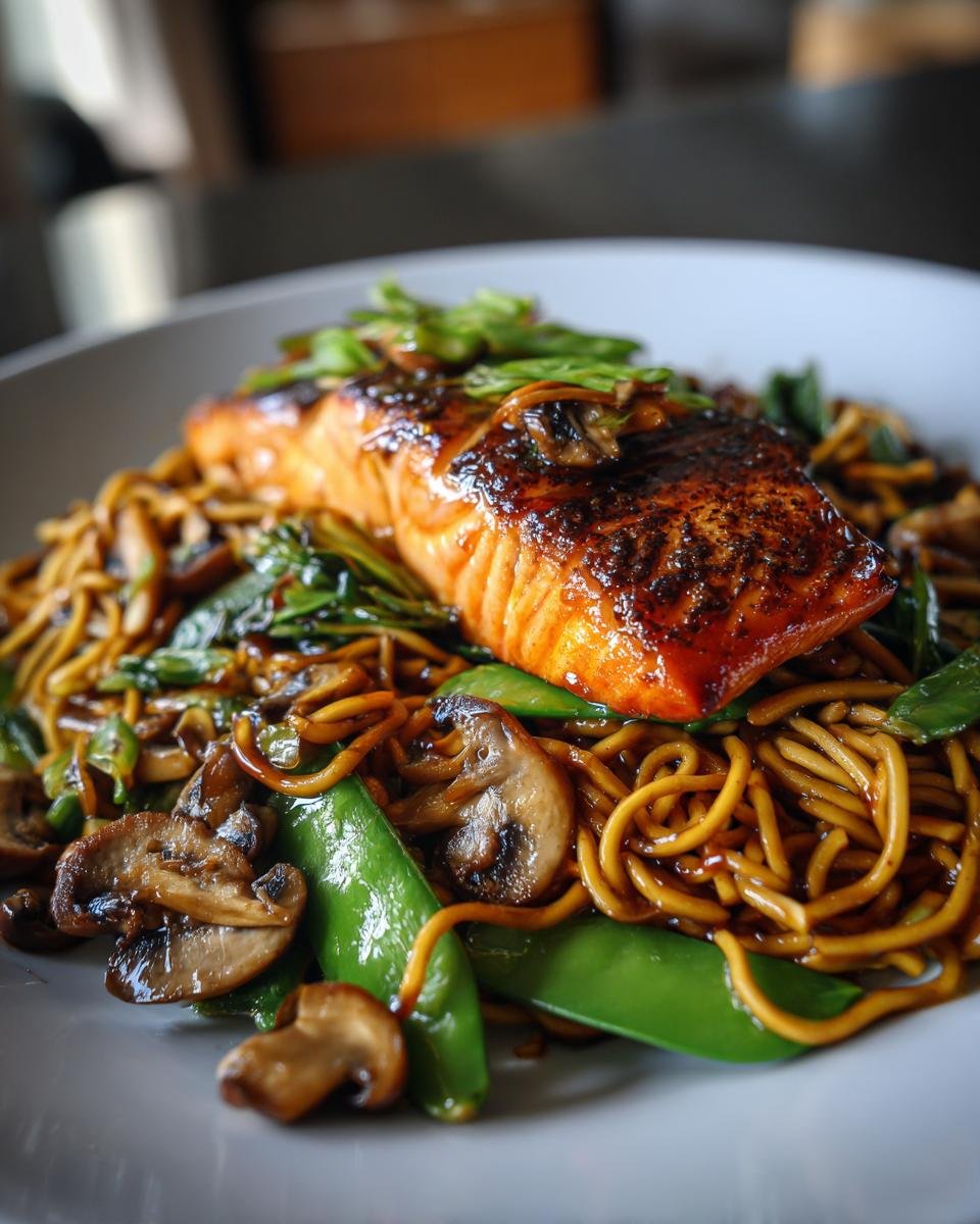Asian salmon and noodles - detail 1