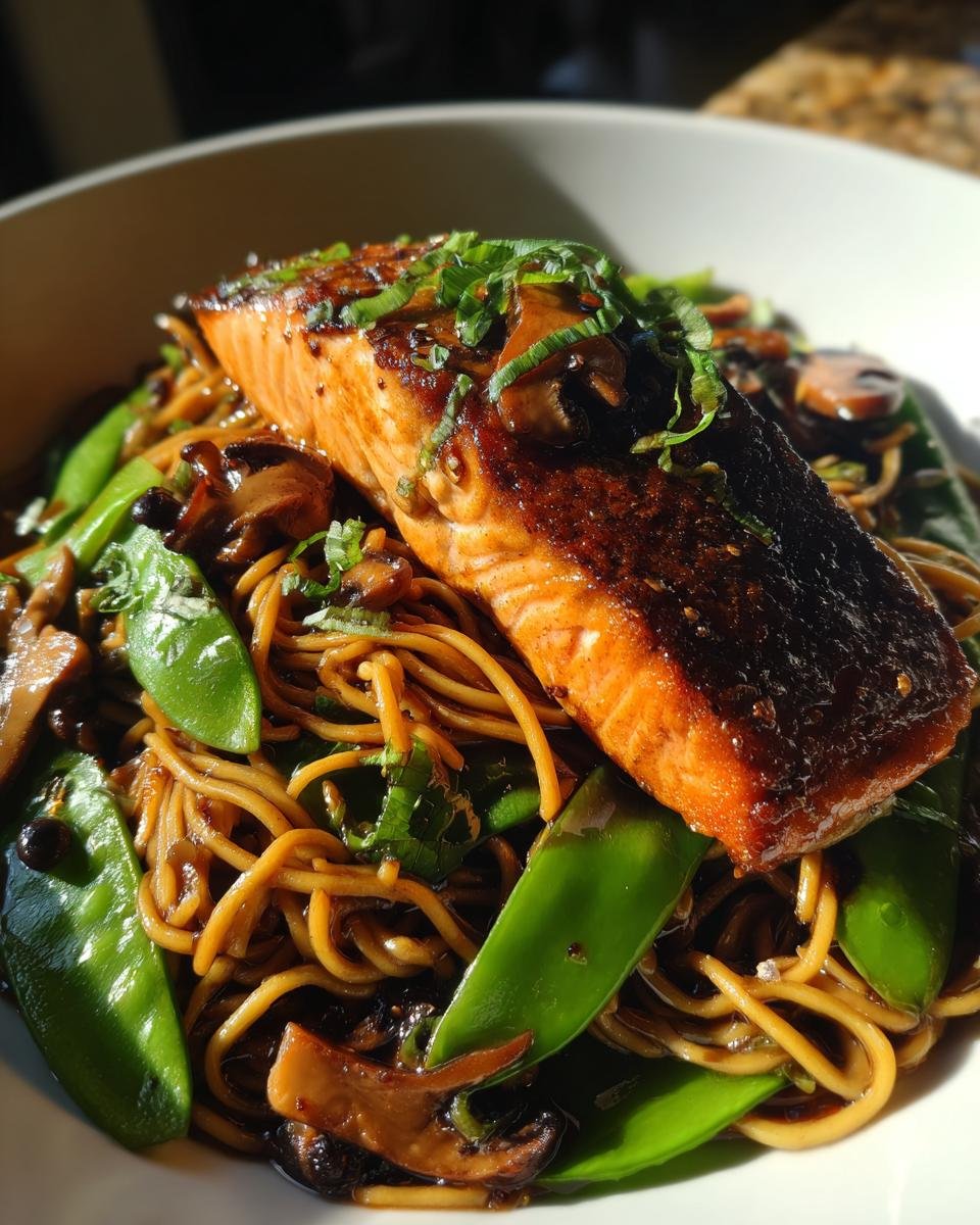 Asian salmon and noodles - detail 2