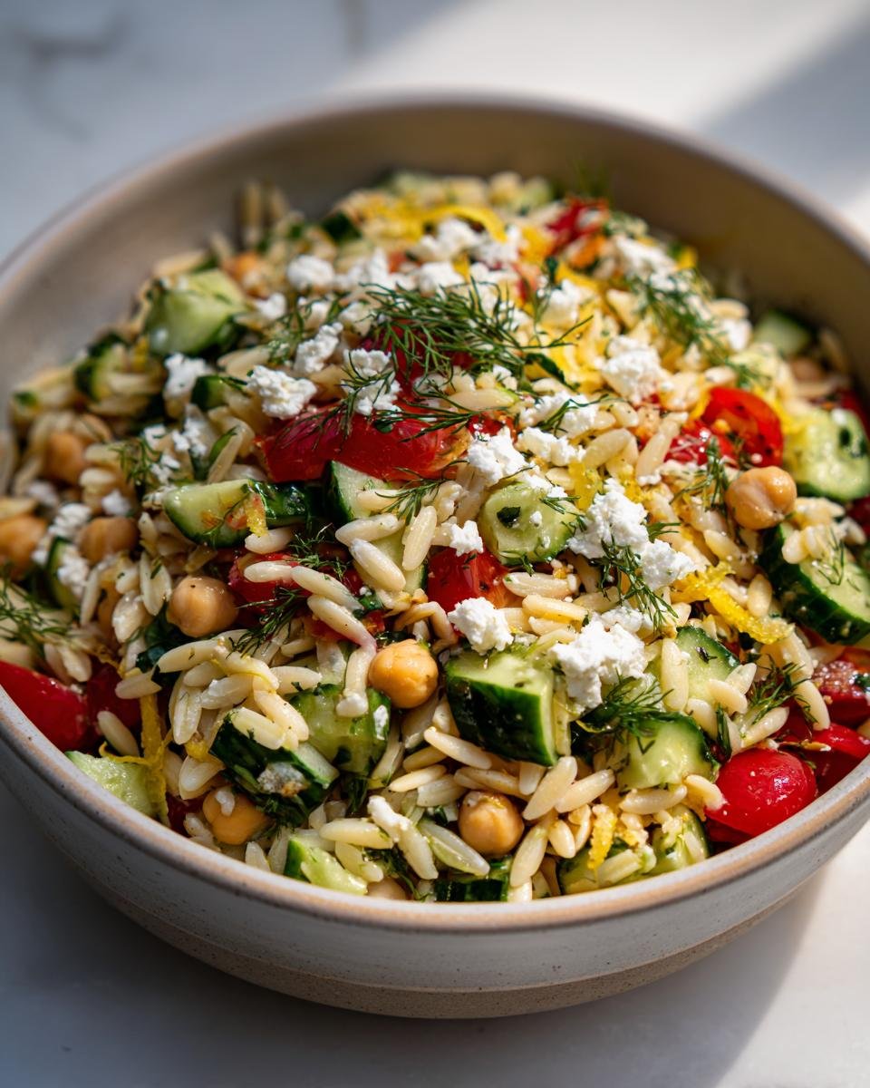 Orzo Salad with Chickpeas, Cucumbers, Lemon, Dill, & Feta - detail 1